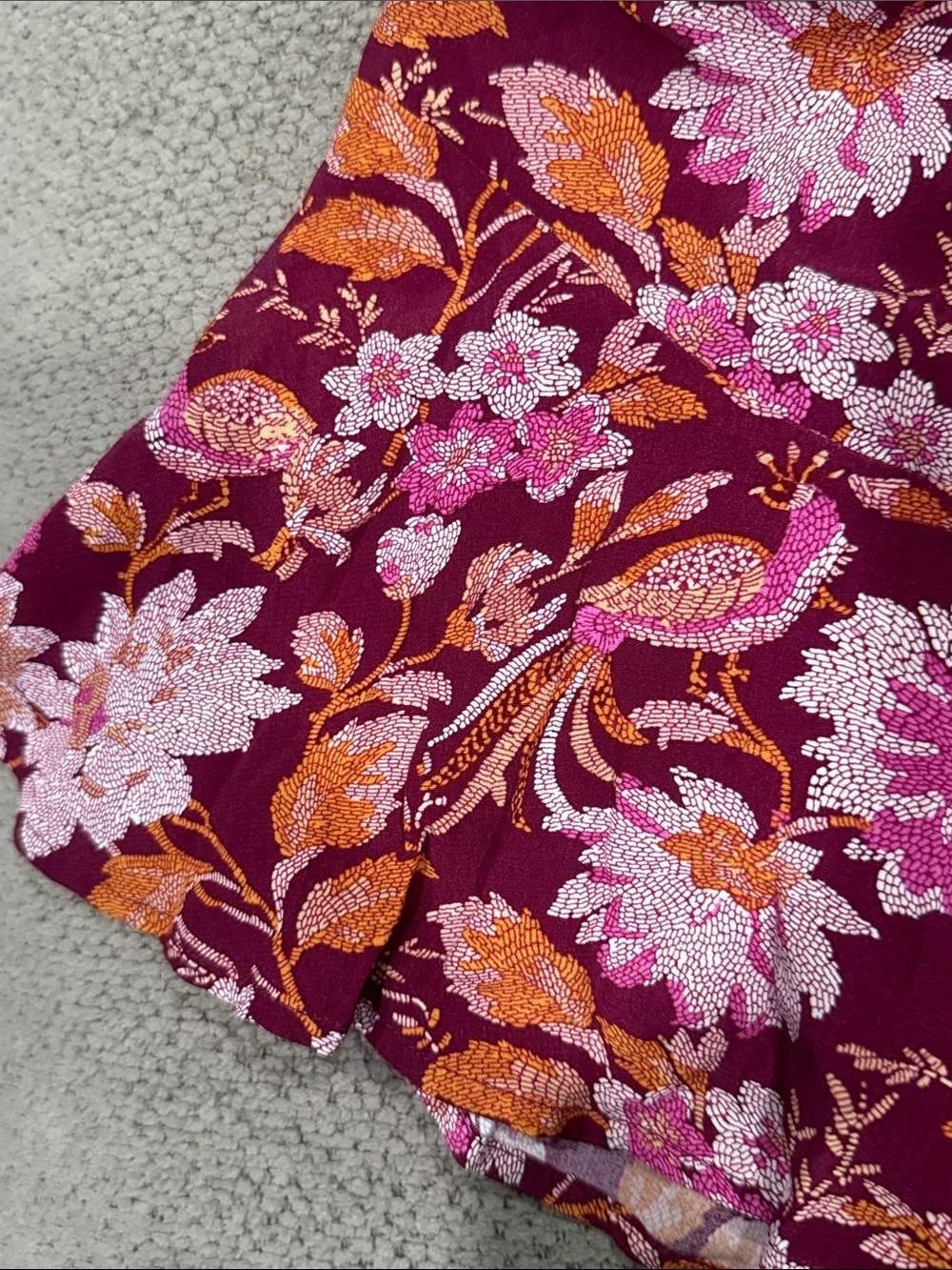LOFT Floral Ruffle Hem Mini Skirt | Burgundy Pink | Size Small - Picture 6 of 6